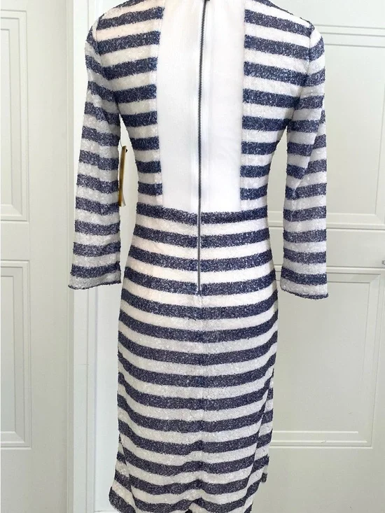 Alice + Olivia Navy & White Sequin Midi Dress NWT Size 6 Party Cocktail Wedding - Picture 6 of 11